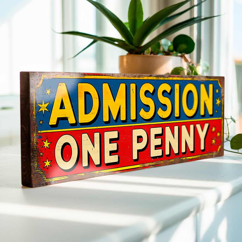 Admission One Penny Sign - Retro Funfair Plaque
