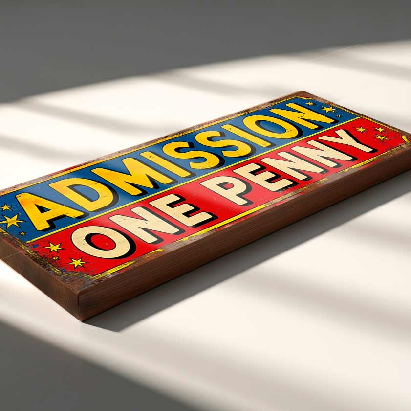 Admission One Penny Sign - Retro Funfair Plaque
