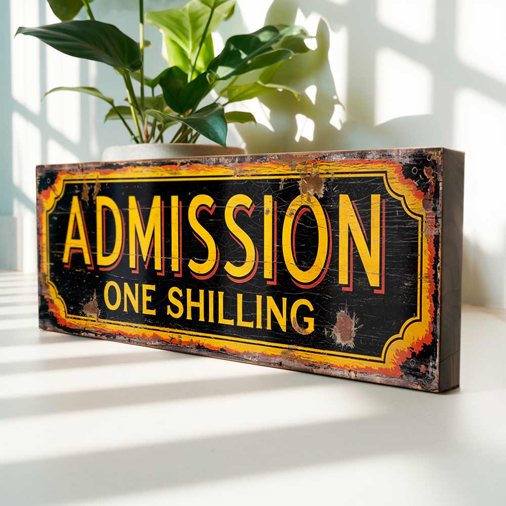 Admission One Shilling Sign - Retro Funfair Plaque