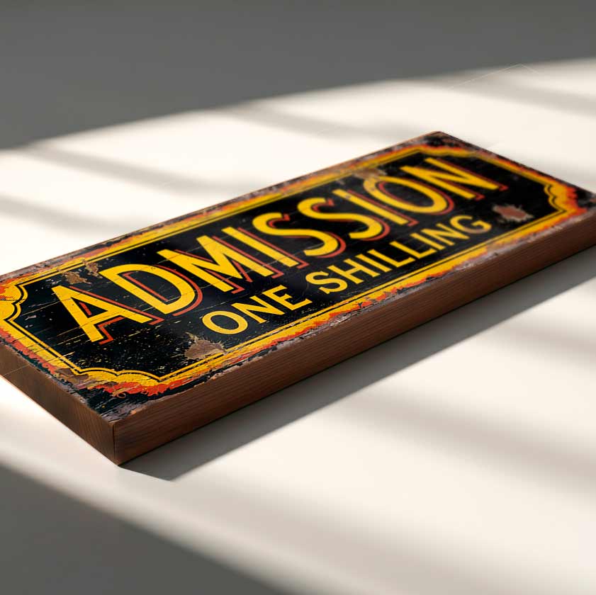 Admission One Shilling Sign - Retro Funfair Plaque