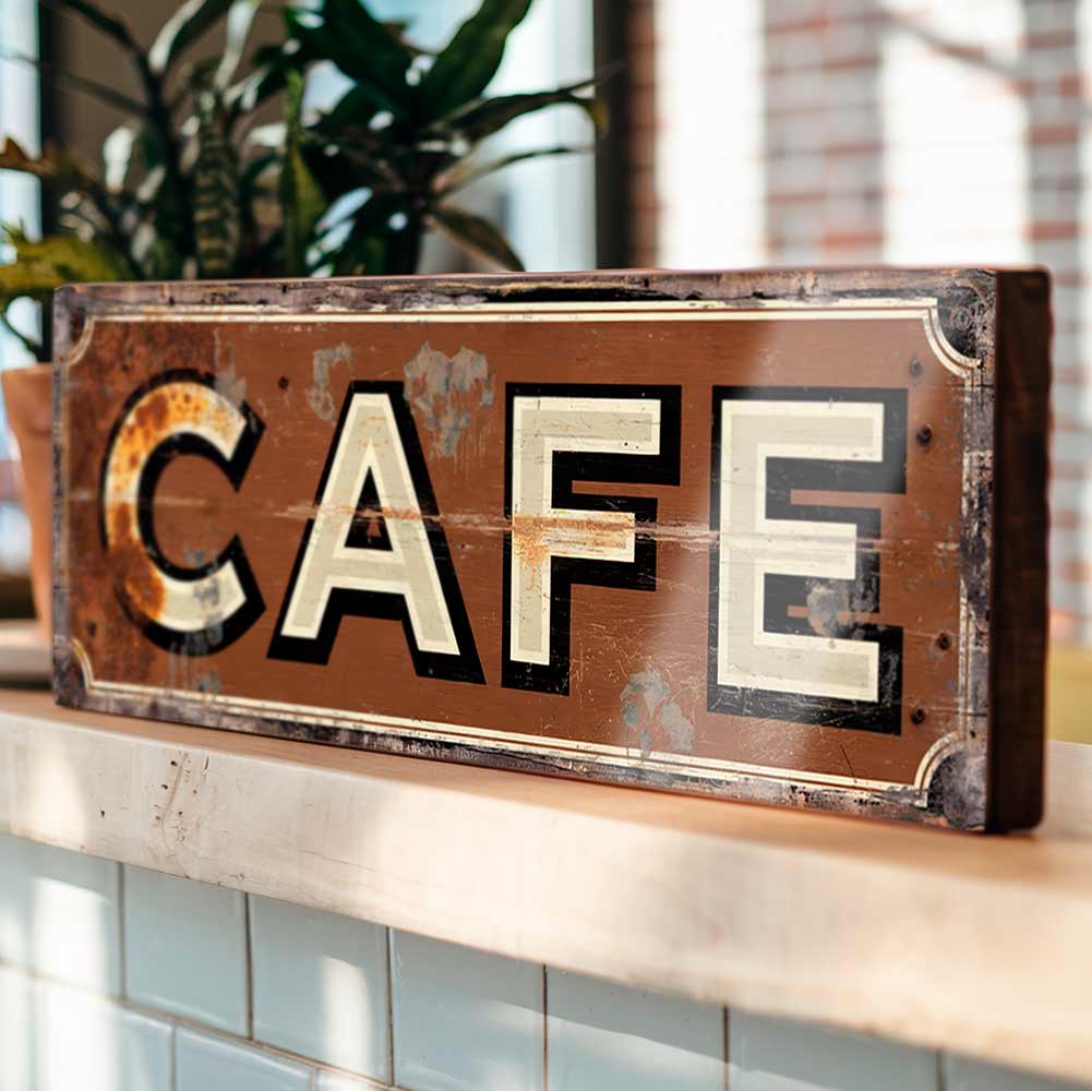 Cafe Sign Retro Style Coffee Shop Plaque