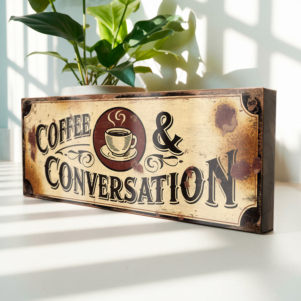 Coffee and Conversation Sign - Vintage Style Kitchen Plaque