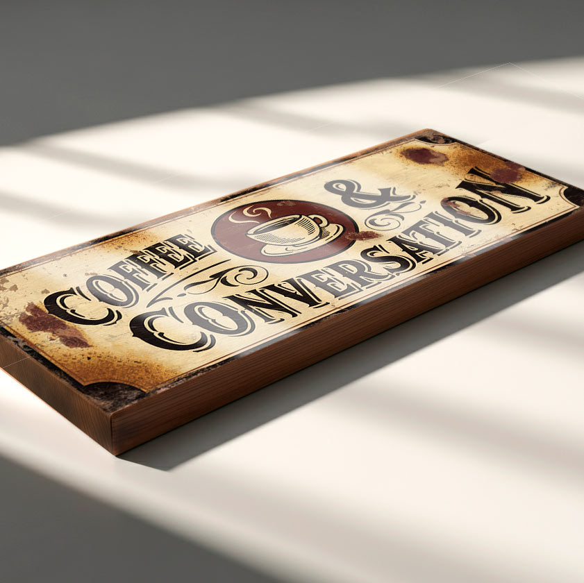 Coffee and Conversation Sign - Vintage Style Kitchen Plaque