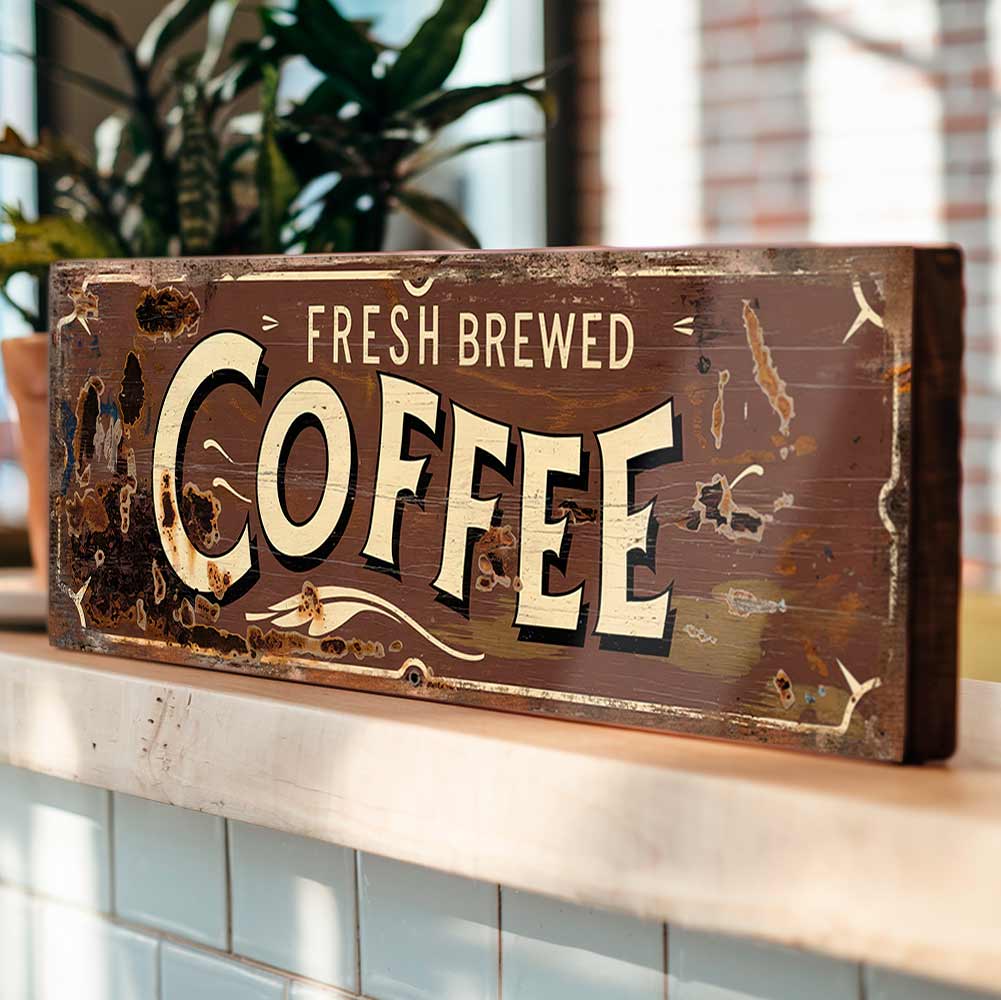 Fresh Brewed Coffee Sign Cafe Culture