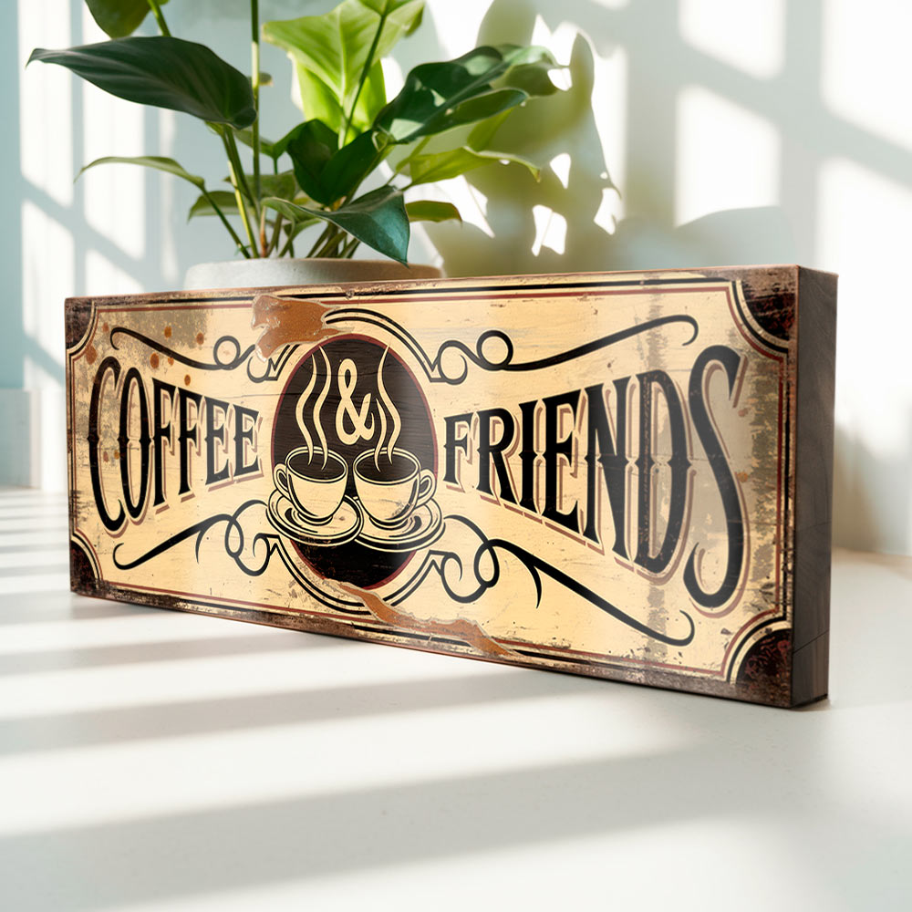 Coffee and Friends Sign Vintage Style Café Plaque