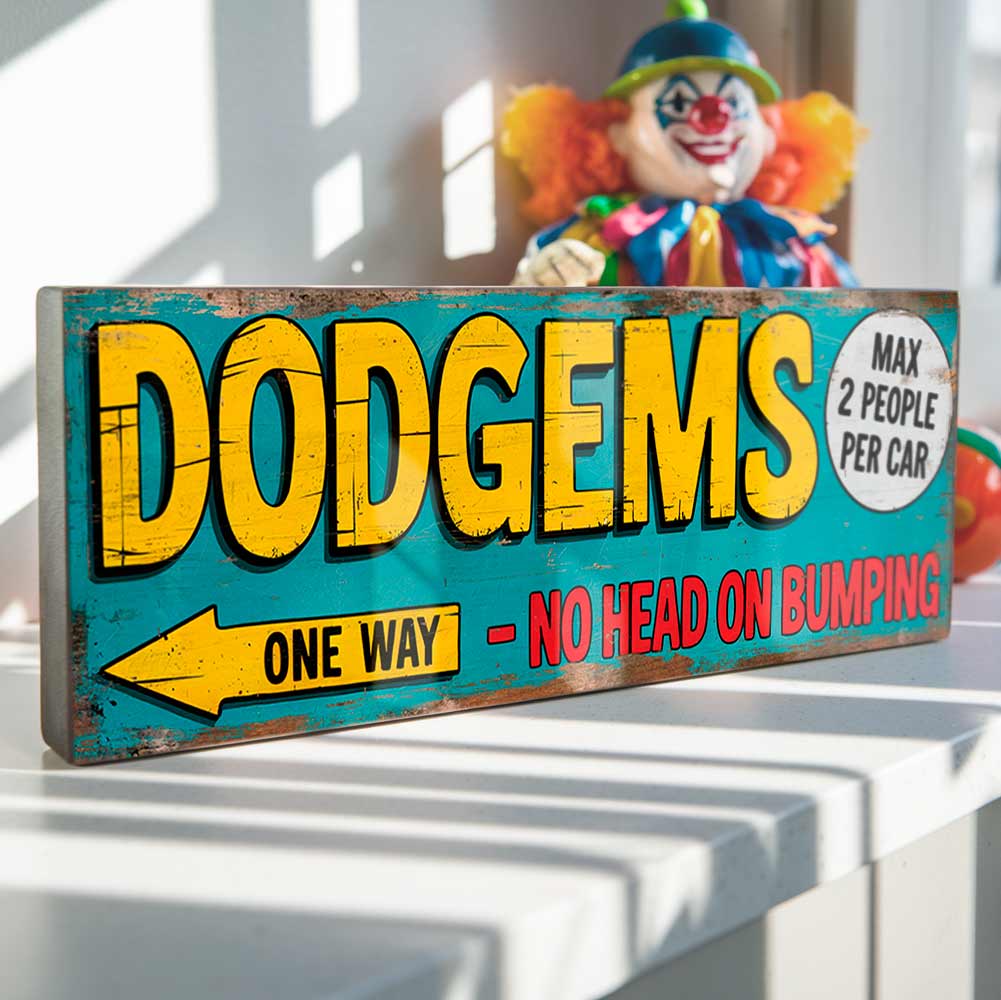 Dodgems One Way Sign Retro Funfair