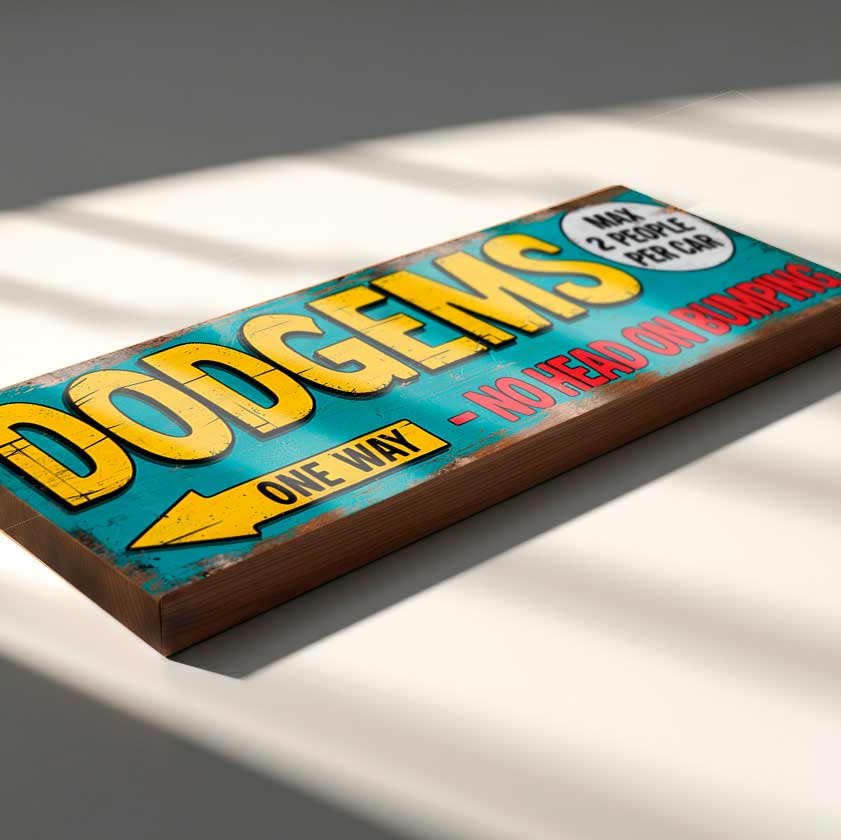 Dodgems One Way Sign Retro Funfair