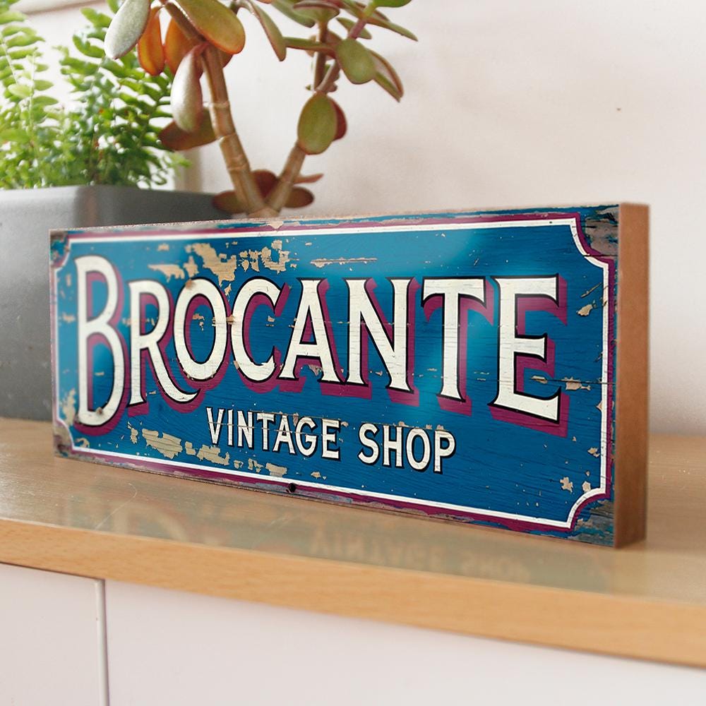 Brocante Vintage Shop Sign French Antique Shop Sign Antiques Market Wooden Sign