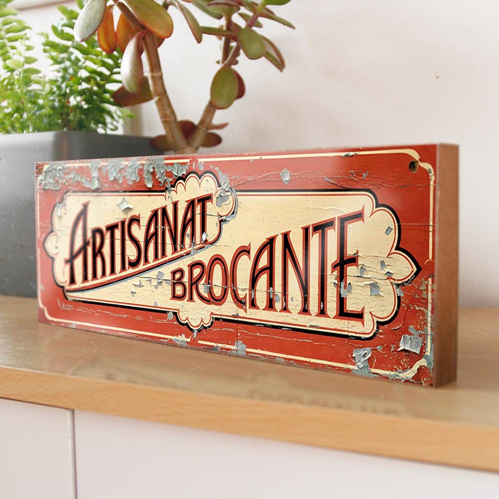 Artisanat Brocante Retro Style Shop Sign French Antique Shop Sign Collectables Wooden Sign