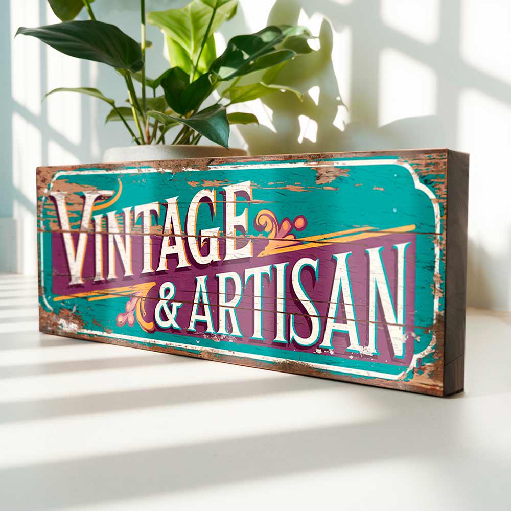 Vintage & Artisan Handmade Sign Flea Market Craft Stall Retro Wooden Wall Plaque