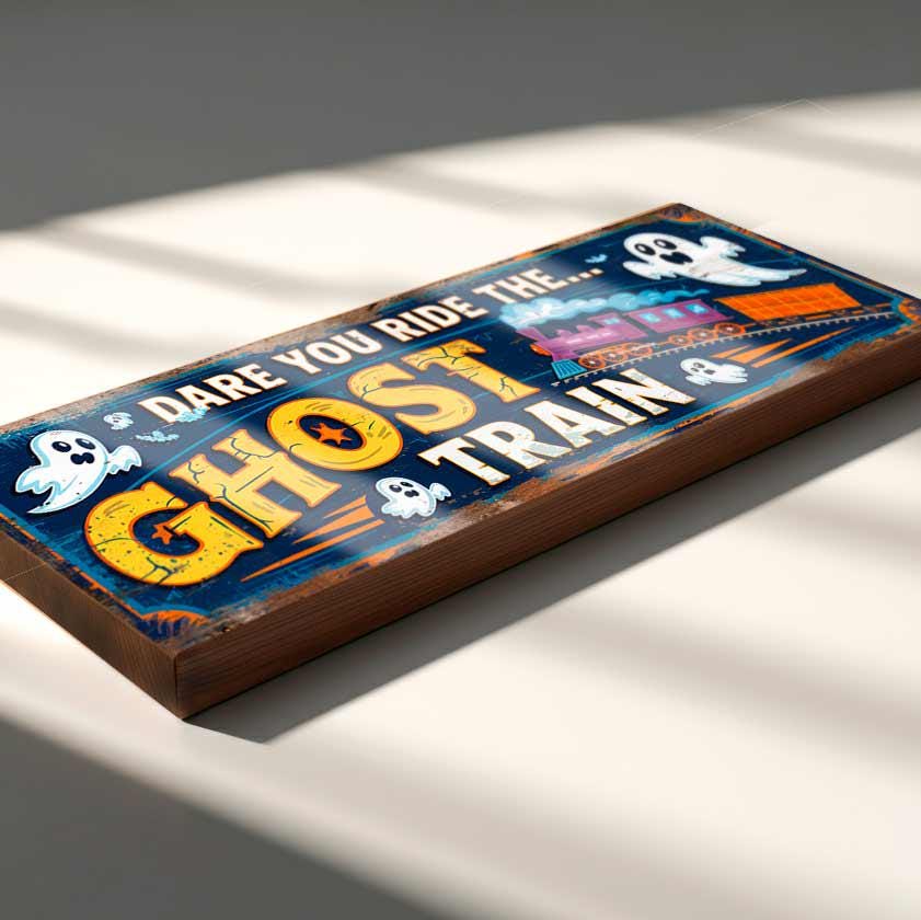Ghost Train Sign Vintage Style Spooky Ghostly Fun Plaque Dare You Ride the Ghost Train Handmade Wooden Plaque