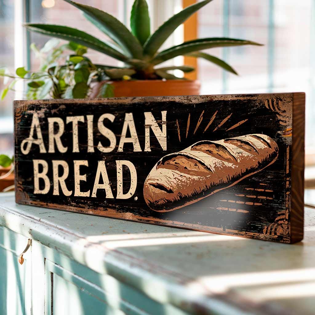 Artisan Bread Retro Style Wooden Sign Bakery Kitchen Cafe Handmade Plaque