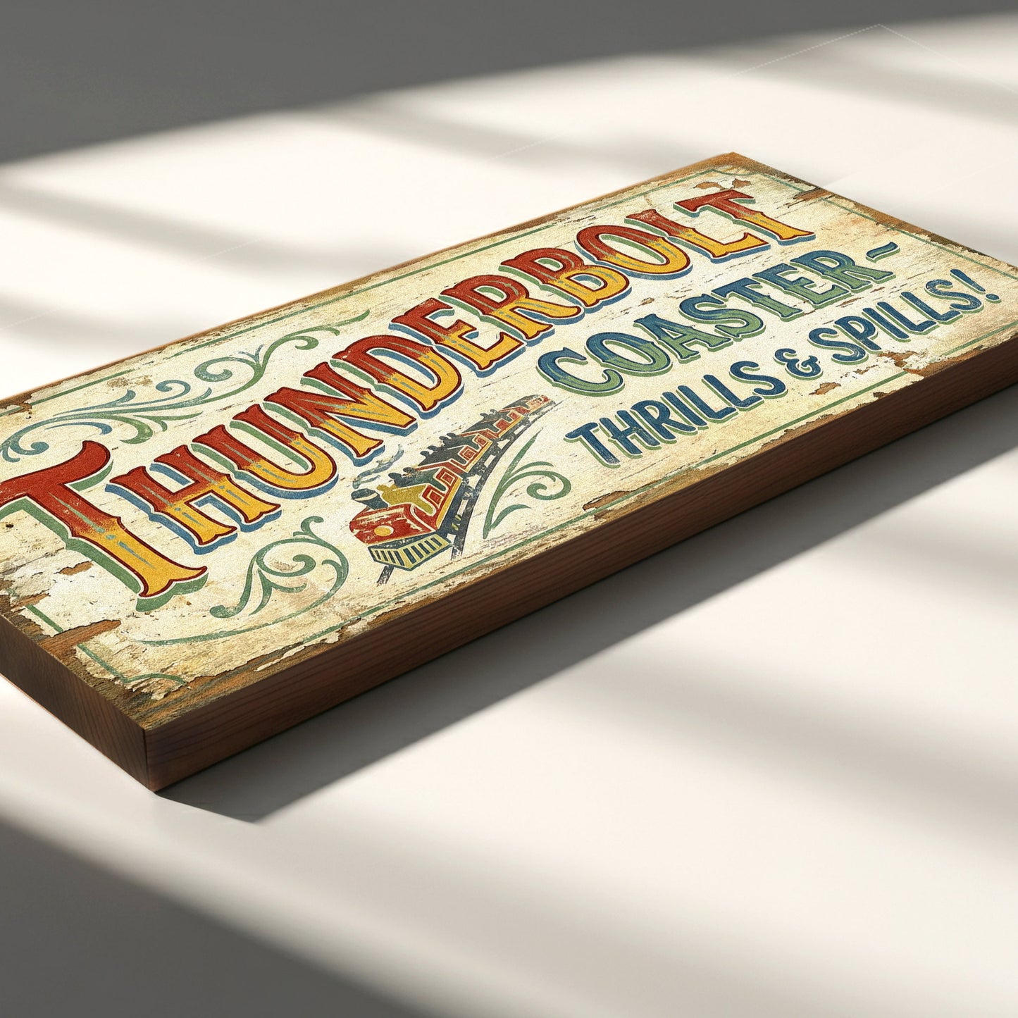 Thunderbolt Coaster Thrills & Spills Vintage Fairground Sign