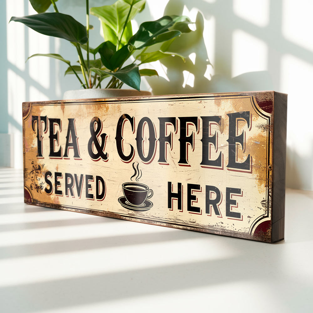 Tea & Coffee Served Here Sign Vintage Style Plaque