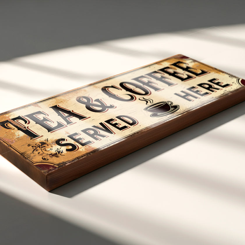 Tea & Coffee Served Here Sign Vintage Style Plaque