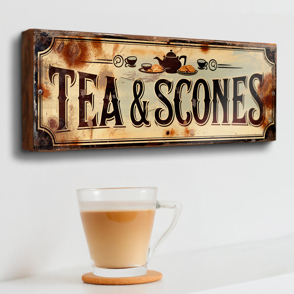 Tea & Scones Sign Vintage Style Kitchen Wall Plaque