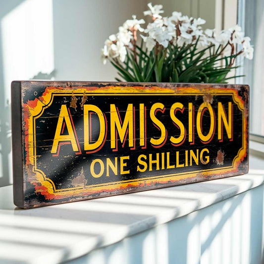 Admission One Shilling Sign - Retro Funfair Plaque