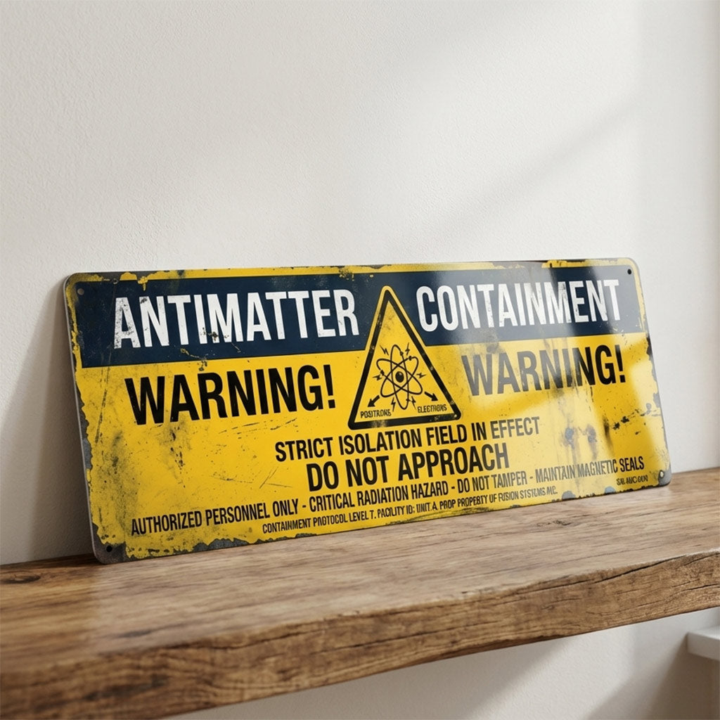Antimatter Containment Warning Metal Sign Novelty Sci-Fi Wall Plaque Gift
