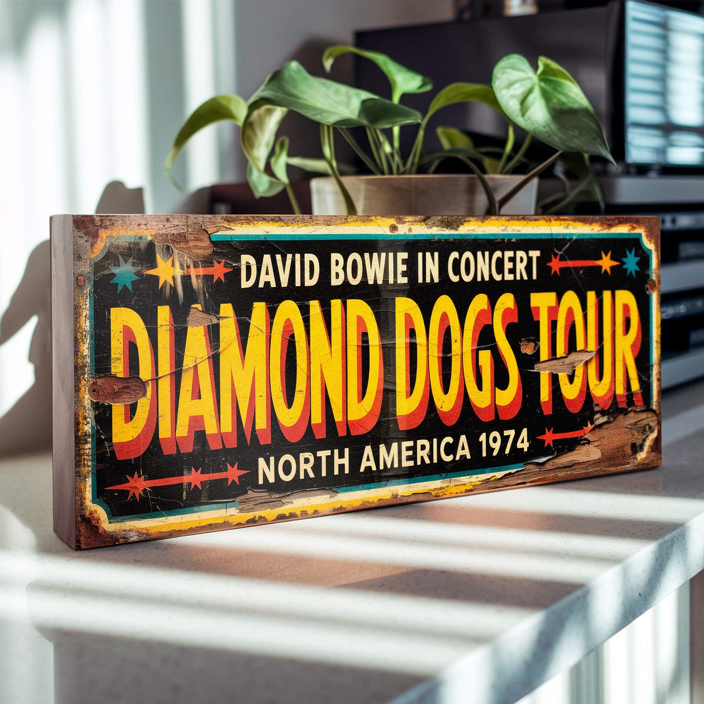 David Bowie Diamond Dogs North America 1974 Tour Vintage Style Sign