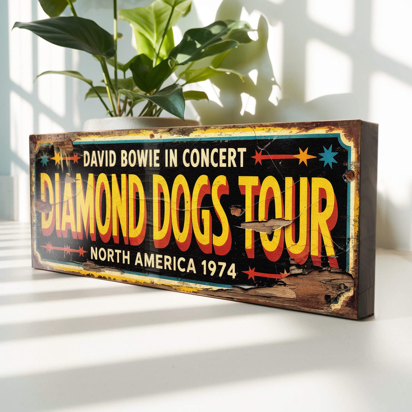 David Bowie Diamond Dogs North America 1974 Tour Vintage Style Sign