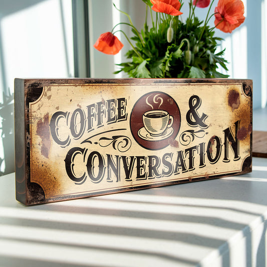 Coffee and Conversation Sign - Vintage Style Kitchen Plaque