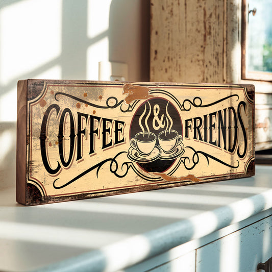 Coffee and Friends Sign Vintage Style Café Plaque