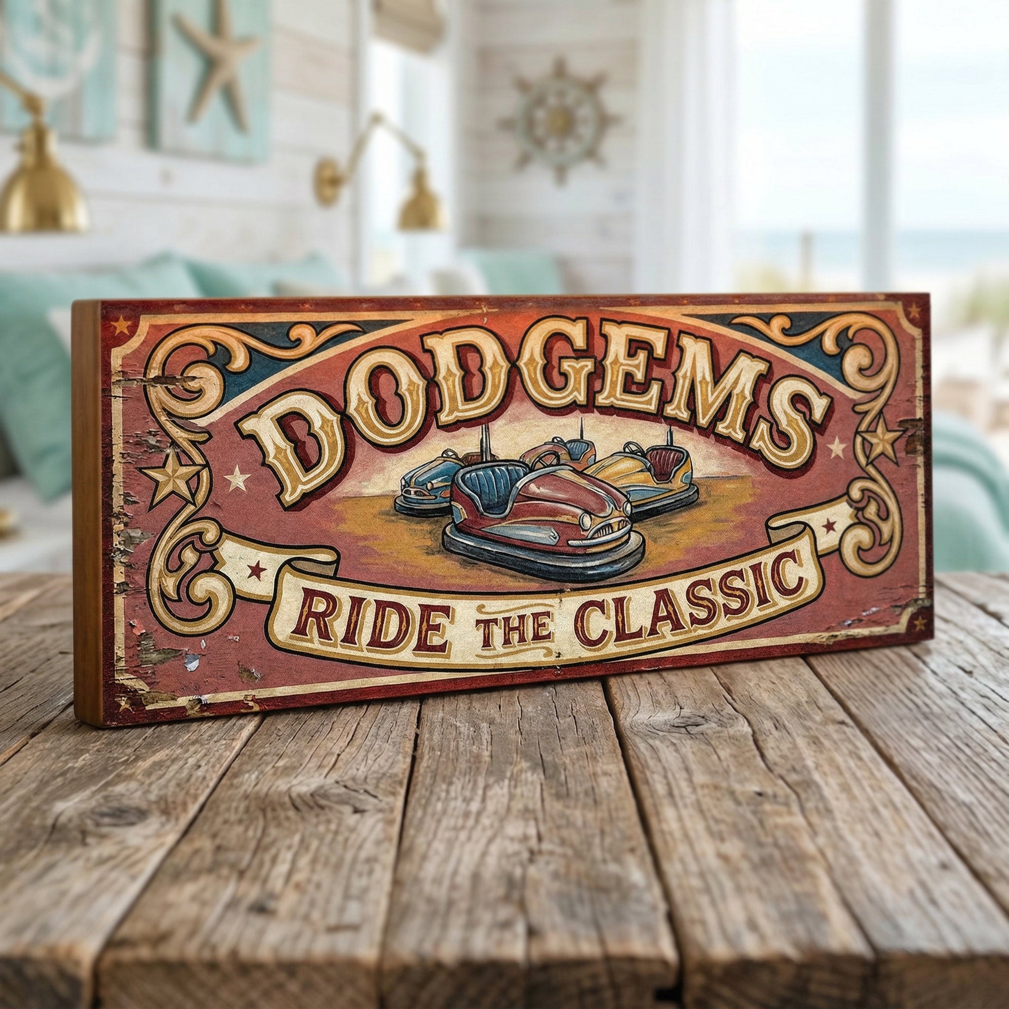 Dodgems Vintage Funfair Wooden Sign | Handmade Seaside Wall Art UK ...