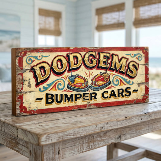 Dodgems Bumper Cars Vintage Fairground Sign