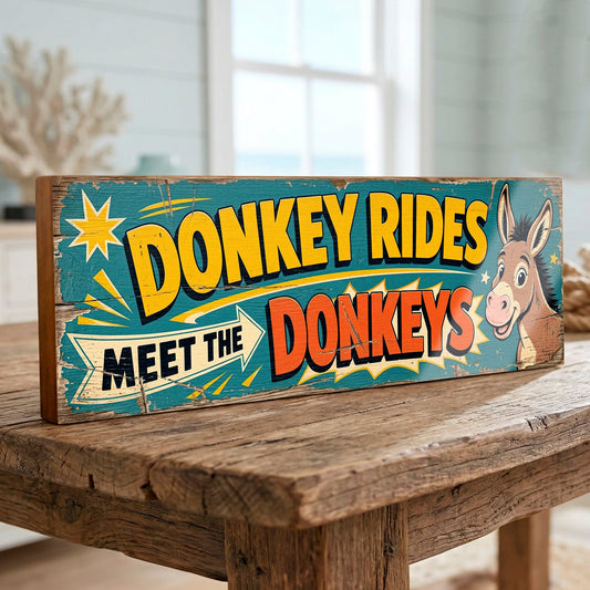 Vintage Donkey Rides On The Beach Wooden Sign