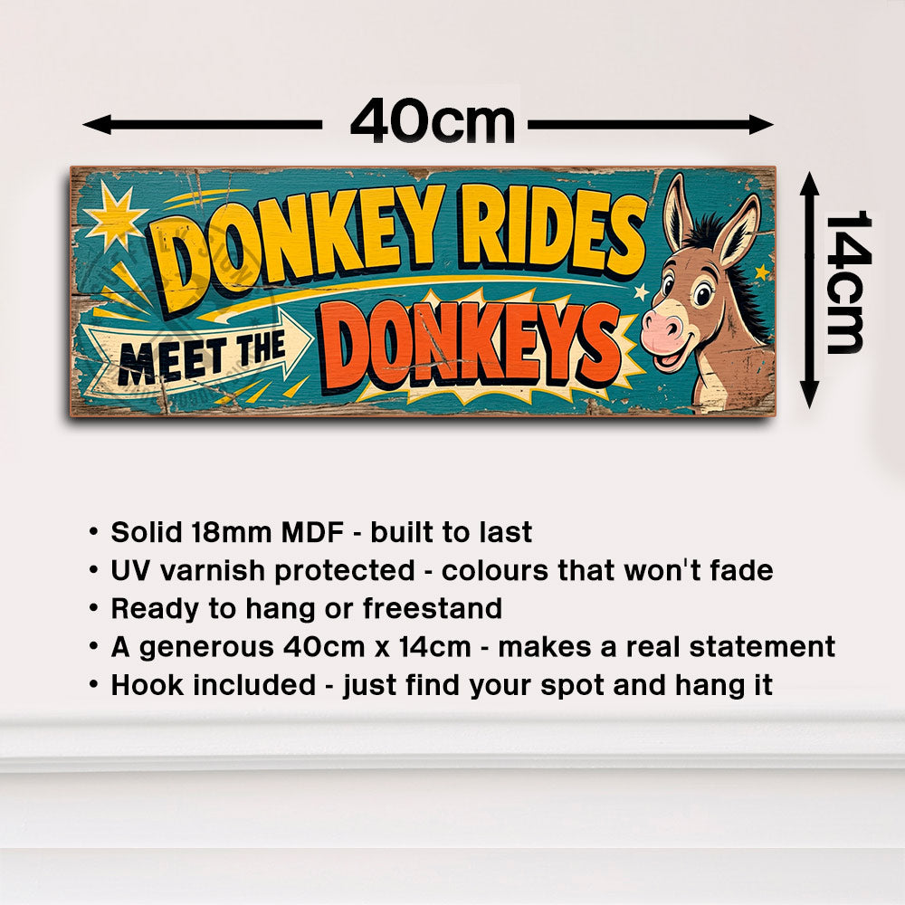 Vintage Donkey Rides On The Beach Wooden Sign