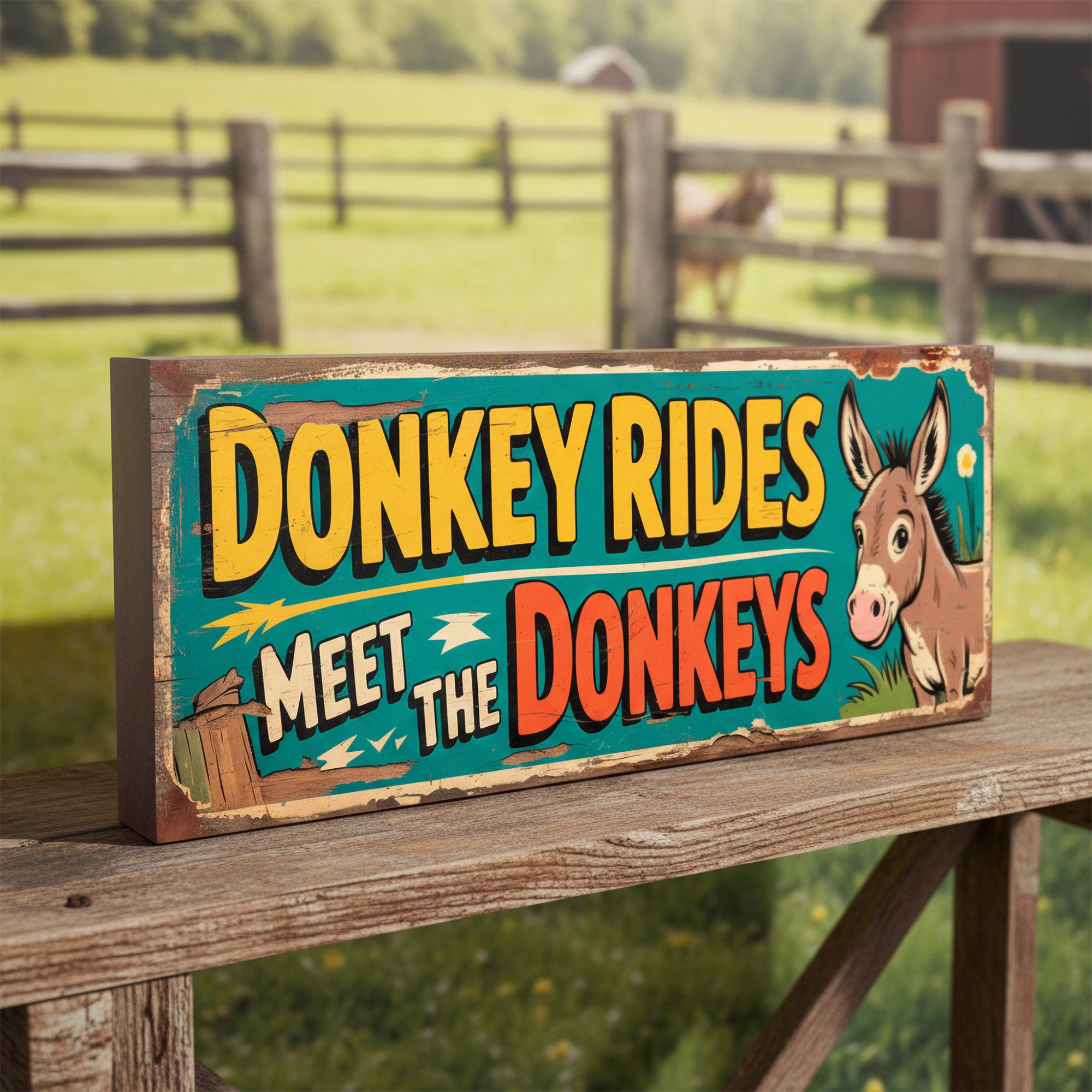 Donkey Rides Meet The Donkeys Vintage Style Sign – Suffolk Signs