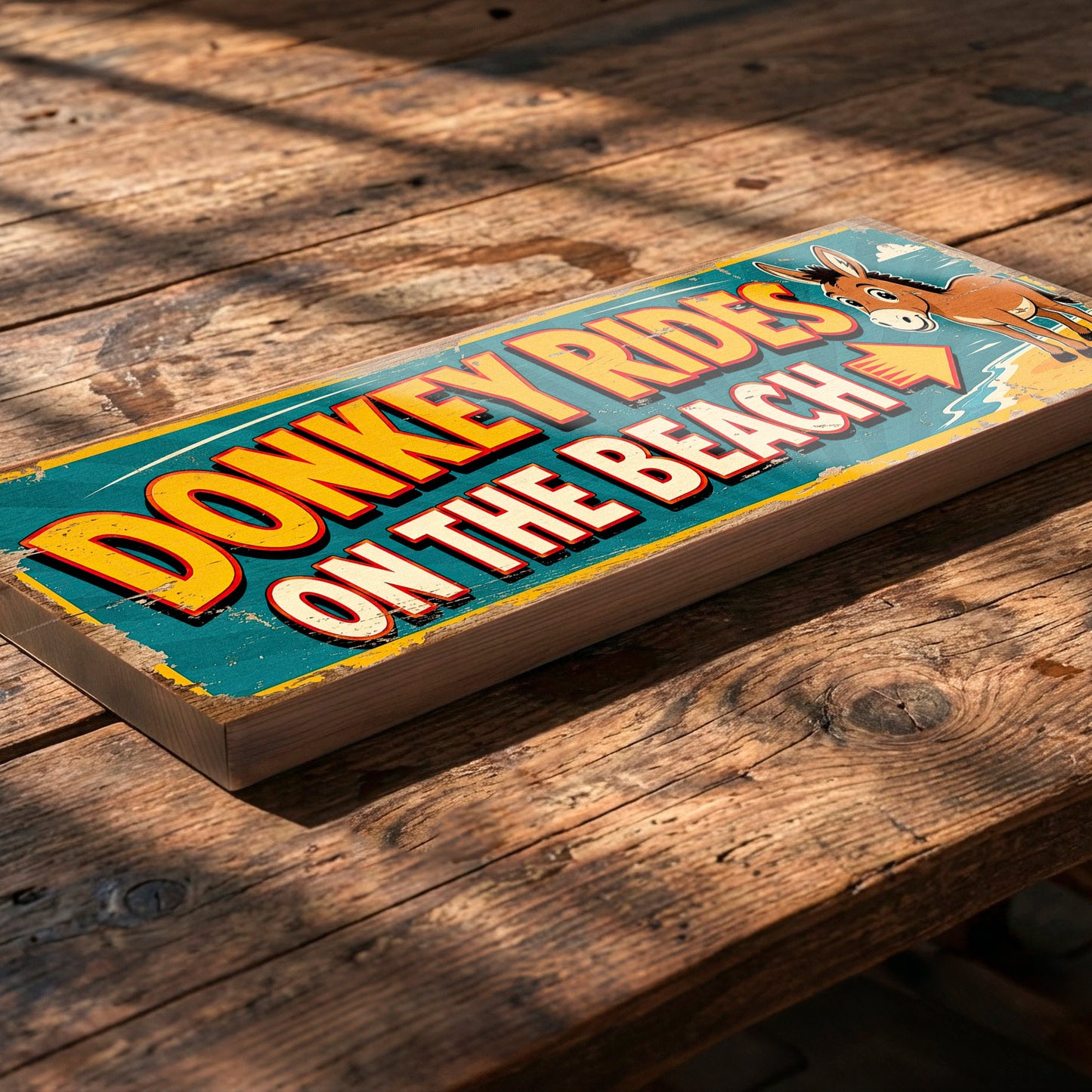 Donkey Rides on the Beach British Seaside Wooden Wall Sign 40cm Coastal