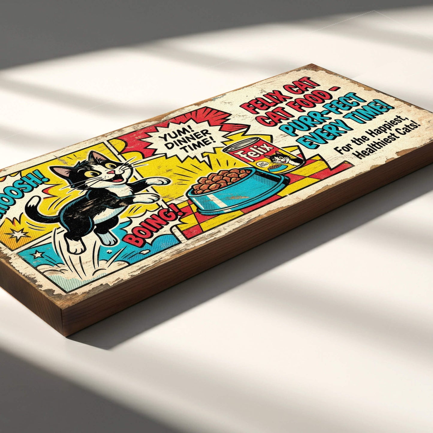 Felix Cat Food Purr-fect Every Time Retro Comic Sign