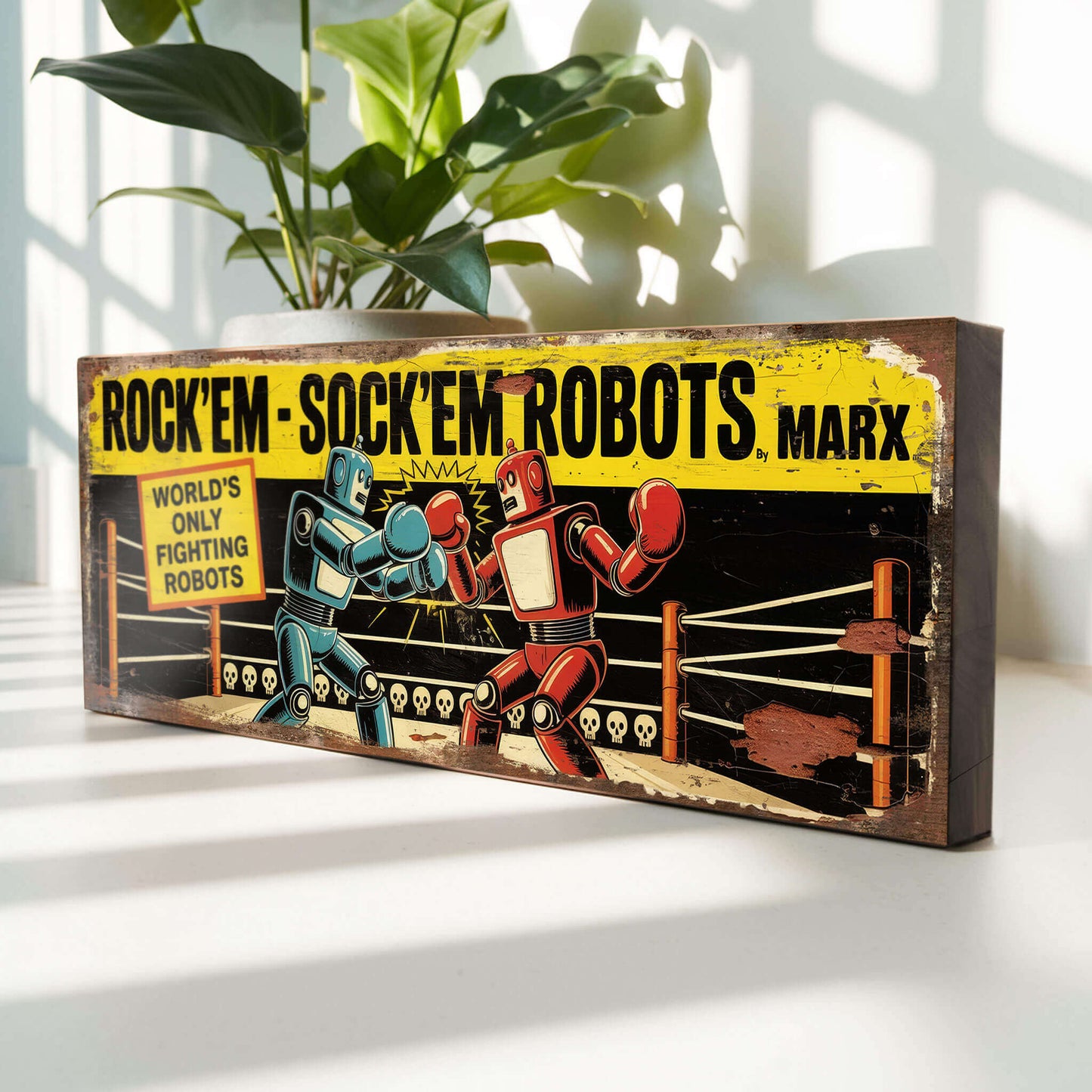 Rock’em-Sock’em Robots Marx Retro Toy Advert Sign
