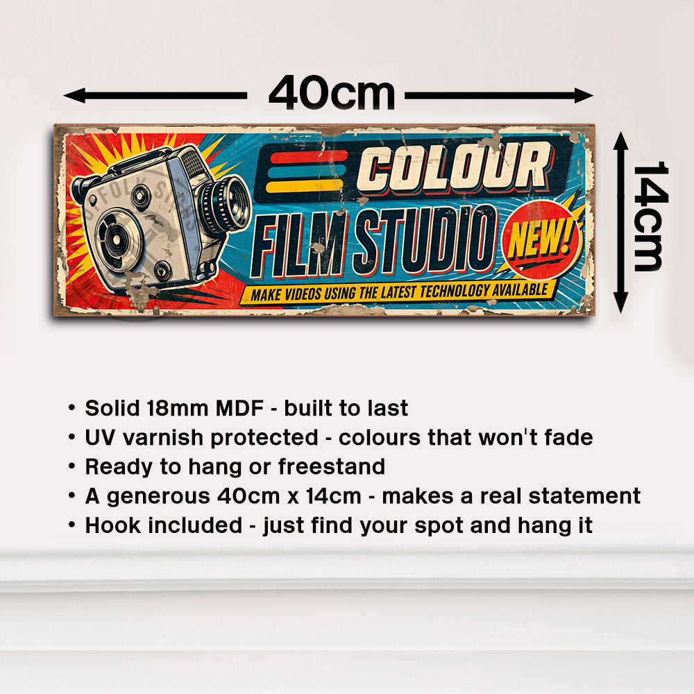 Colour Film Studio 40cm Sign Retro Camera Advert Vintage Cinema Wall Art