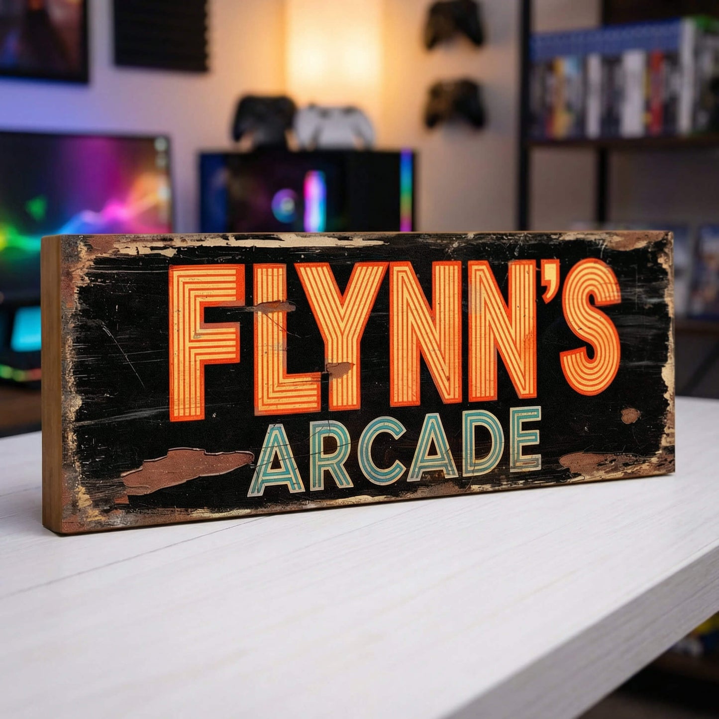 Flynn's Arcade Tron Retro Sign | Handmade Wooden Wall Sign UK