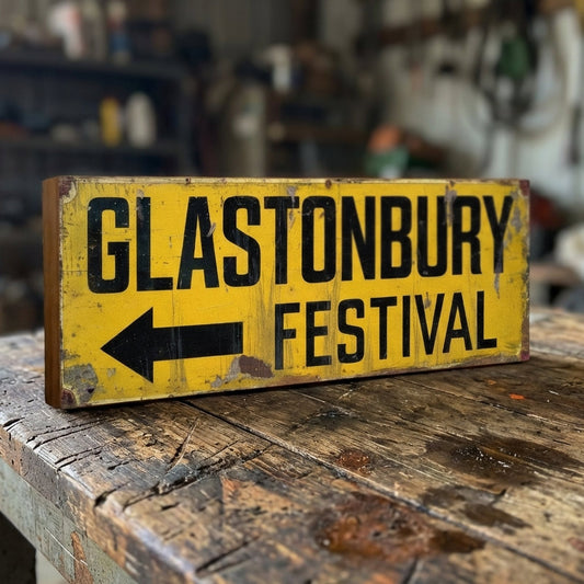 Glastonbury Festival Left : Vintage Style Tribute Sign