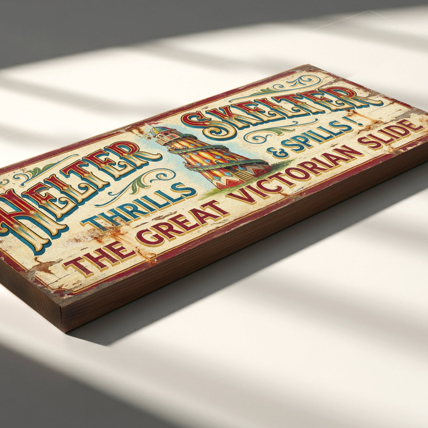 Helter Skelter Thrills & Spills Victorian Slide Sign