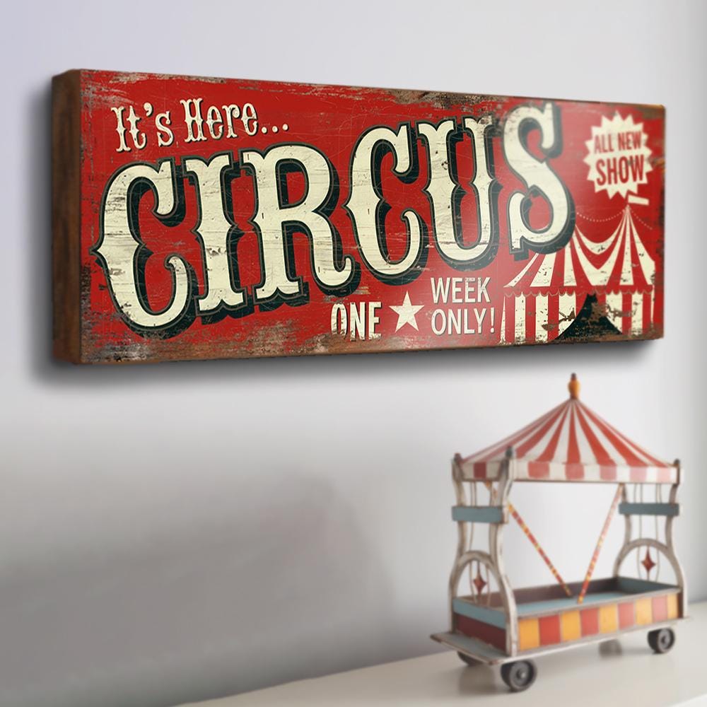 Circus Sign Fairground Old Vintage Style Fun Fair Sign. Wood It's Here Circus Wall Plaque