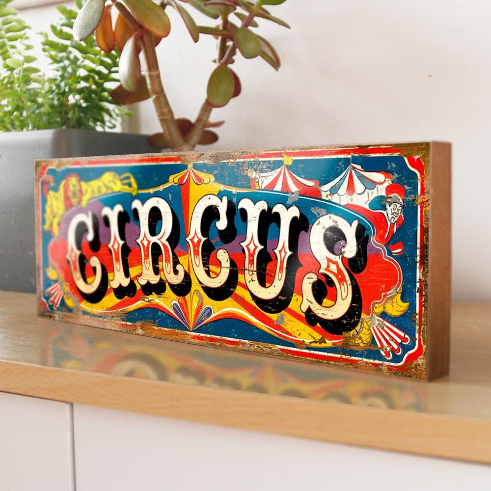 Handmade Vintage Style Circus Sign: Retro Fairground Wall Decor