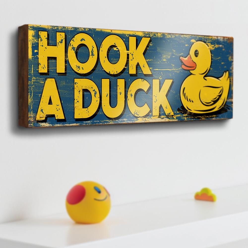 Hook a Duck Sign Retro Style Fun Fair Sign. Fairground Game Stall Wooden Panel