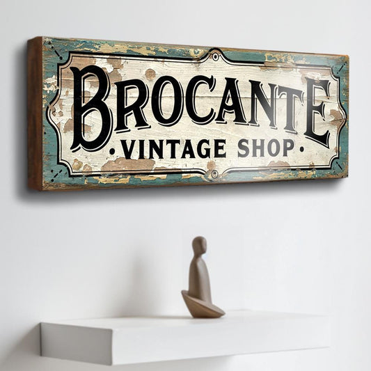Brocante Vintage Shop Sign French Antique Shop Sign Collectables Curios Market Wooden Sign