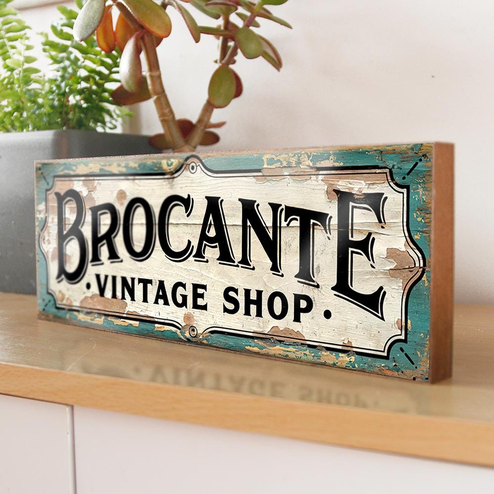 Brocante Vintage Shop Sign French Antique Shop Sign Collectables Curios Market Wooden Sign