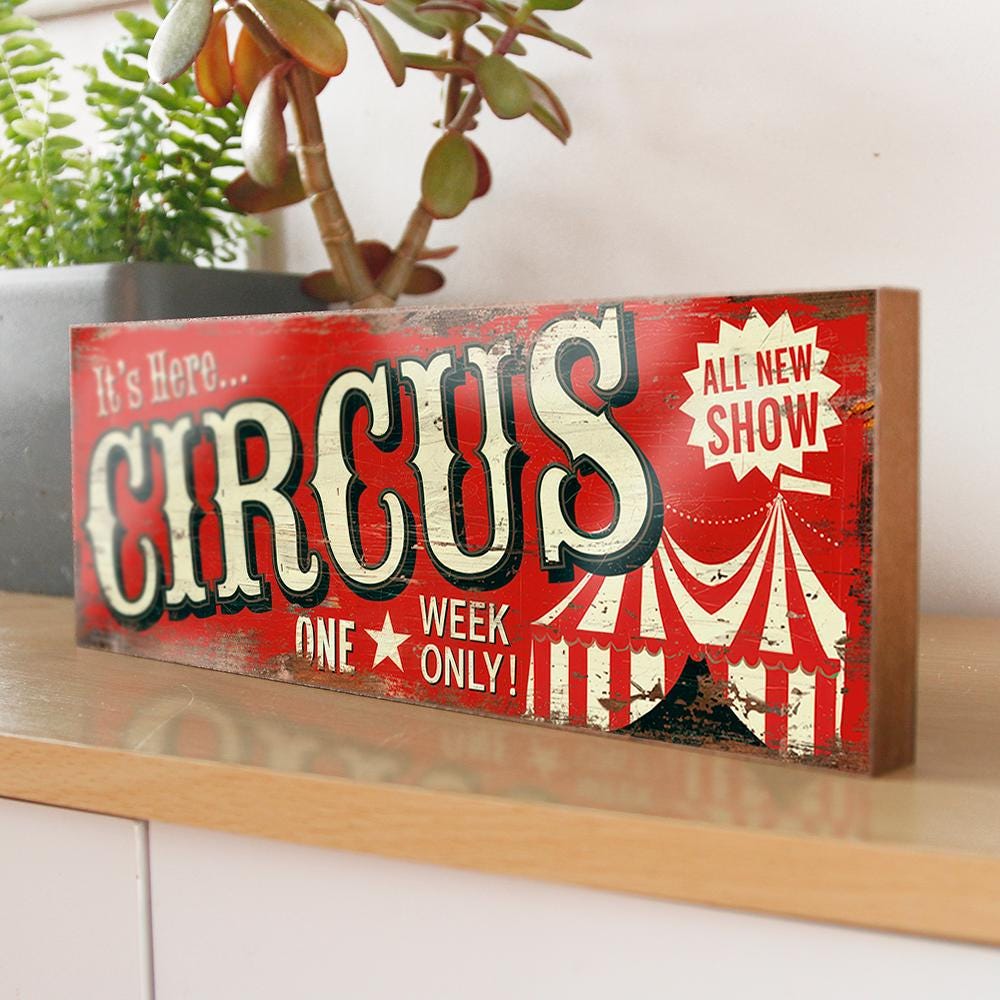 Circus Sign Fairground Old Vintage Style Fun Fair Sign. Wood It's Here Circus Wall Plaque