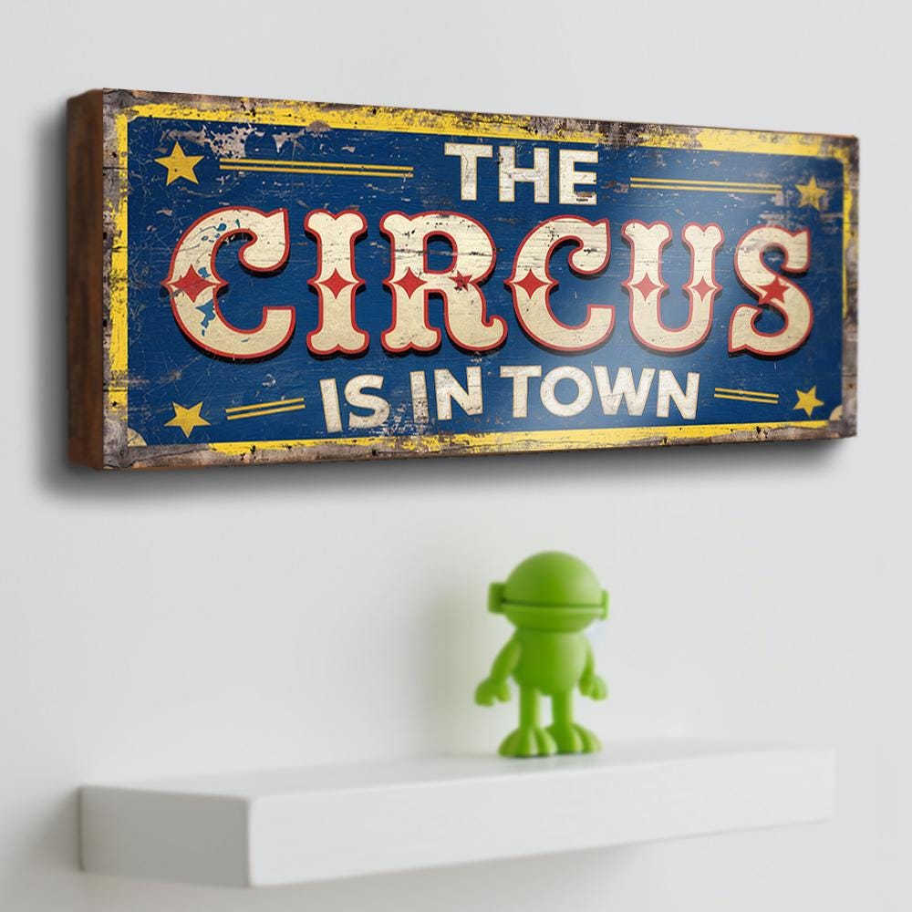 Circus Sign Fairground Old Vintage Style Fun Fair Sign. Solid Wood It's Here Circus Wall Plaque