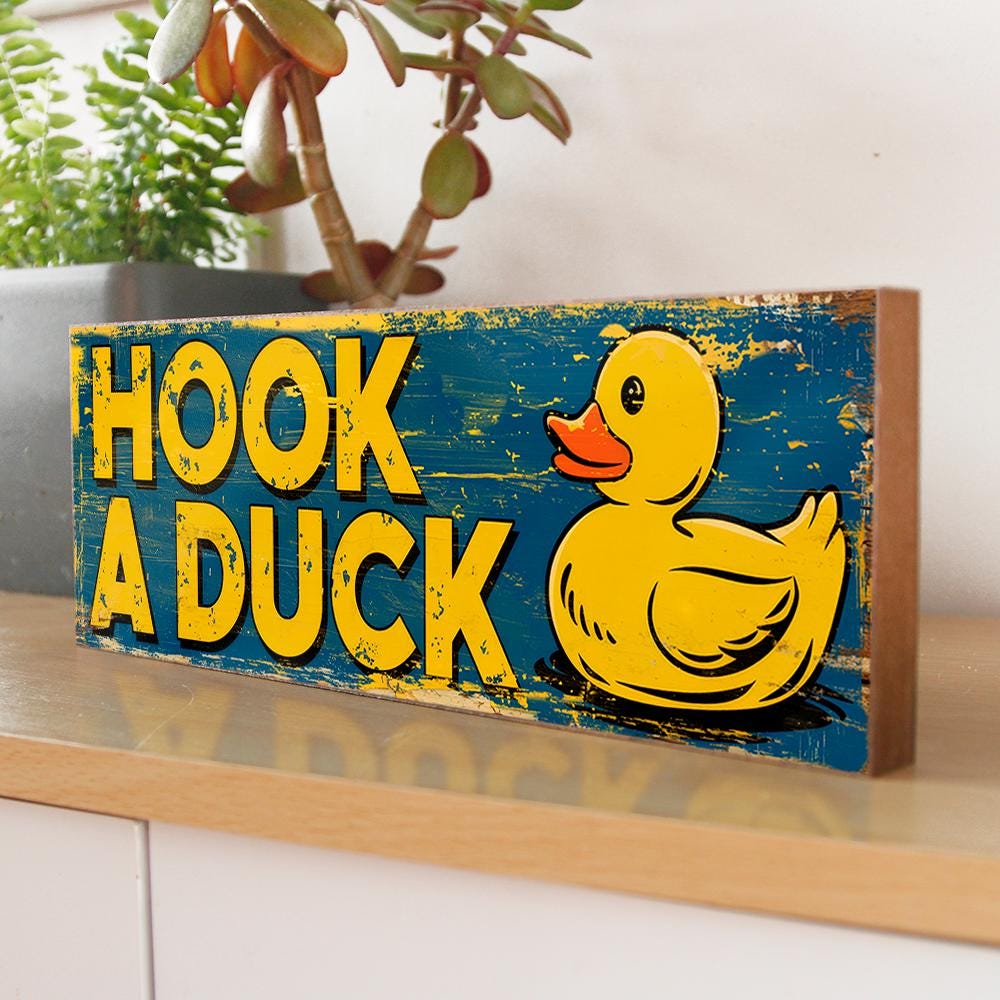 Hook a Duck Sign Retro Style Fun Fair Sign. Fairground Game Stall Wooden Panel