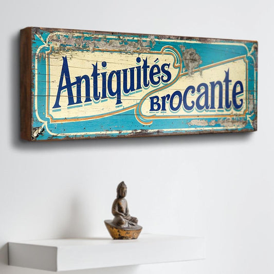 Antiquites Brocante Vintage Shop Sign French Antique Shop Sign Curios Market Wooden Sign