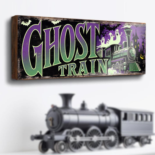 Ghost Train Sign Retro Style Fun Fair Sign. Fairground Ride Sign Haunted Wooden Ghostly Plaque