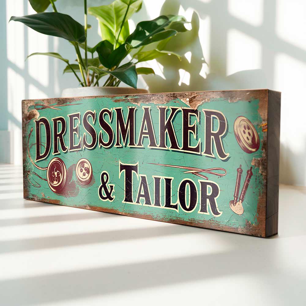 Dressmaker & Tailor Retro Wooden Sign Sewing Room Boutique Vintage Shop Plaque