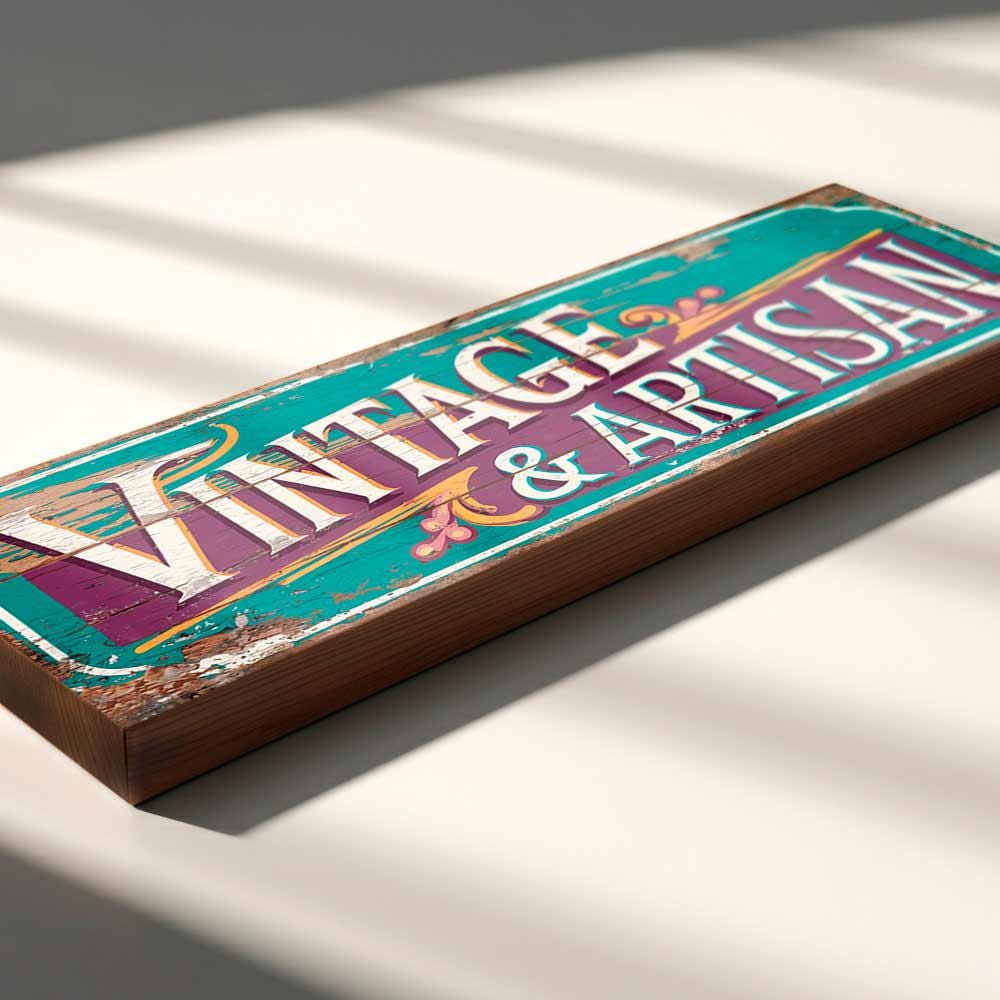 Vintage & Artisan Handmade Sign Flea Market Craft Stall Retro Wooden Wall Plaque